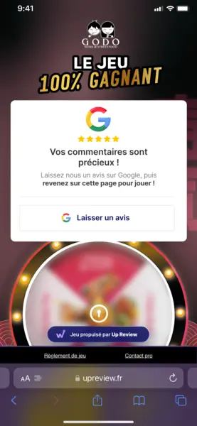 acheter des avis google interface jeux concours up review