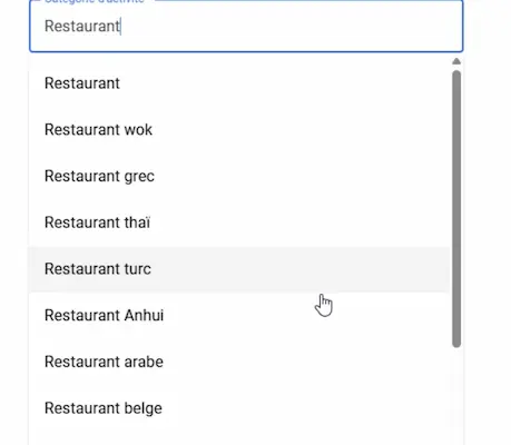 Liste déroulante pour créer une fiche Google My Business