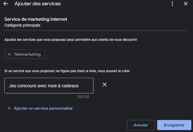 Ajouter un service personnalisé pour optimiser sa fiche Google My Business