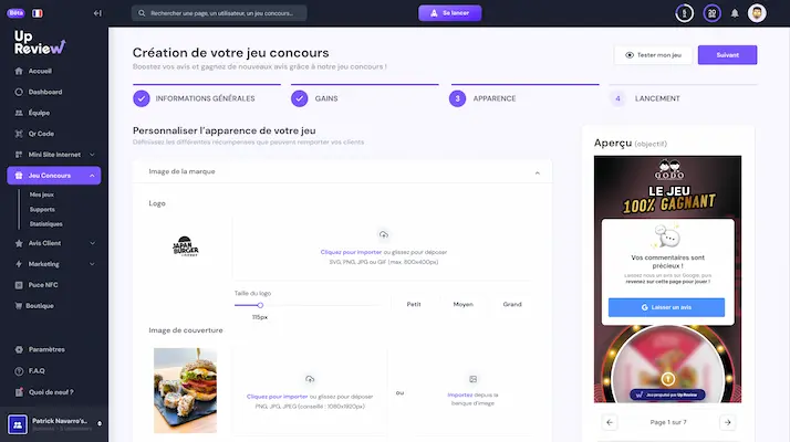 référencer son restaurant up review interface
