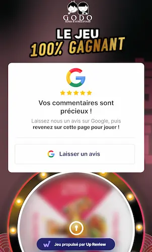 Répondre à un avis google par Up Review avec le jeu concours exemple Godosushi